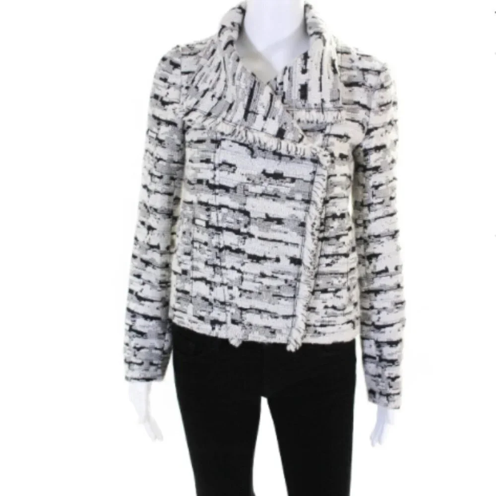 Vince Wool Fringe Trim Jacquard Tweed Jacket NWOT - Picture 3 of 8